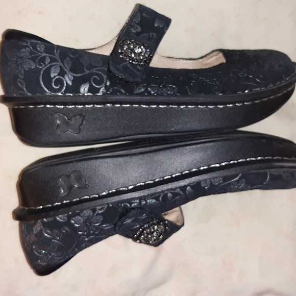 Alegria Mary Jane, Womens Shoes Size 38, Black Leather suede, jewel velcro strap - Picture 5 of 7